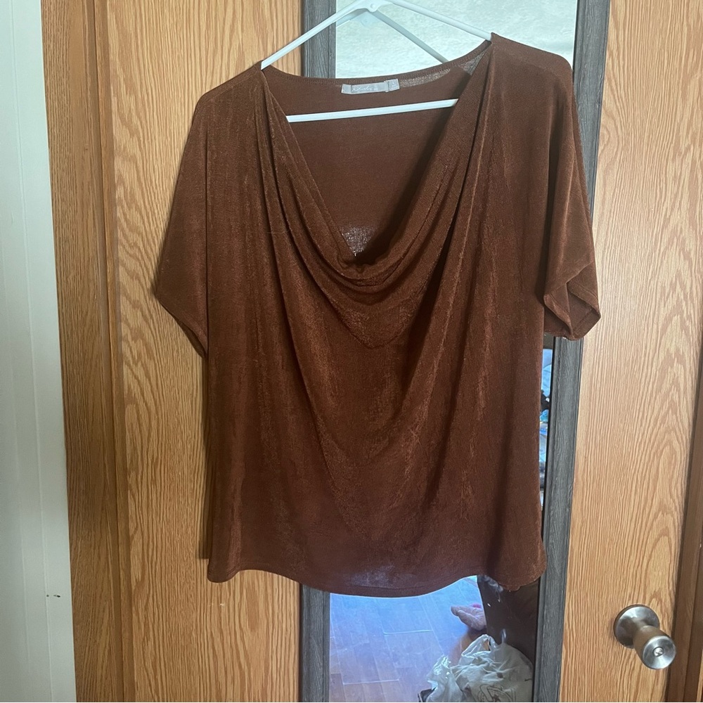 BKE Brown Draped Short Sleeve Blouse
